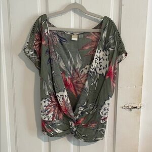 Roxy Brand Women's Tropical Wrap Blouse - Green and Red